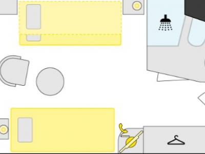 "S" каюта с панорамным иллюминатором (не открывается), нижняя палуба. В каюте: односпальная кровать + диван + откидная кровать, сейф, кондиционер, ТВ, фен, ванная комната с душем и туалетом, гардеробная, комплект банных полотенец, шерстяной плед, телефон, халат. ~ 14,5 кв.м.